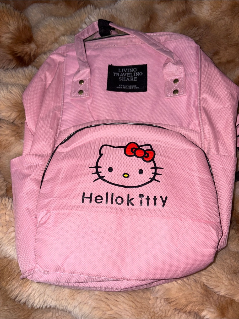 NWT Pink Hello Kitty TRAVEL  Backpack with Front Pocket